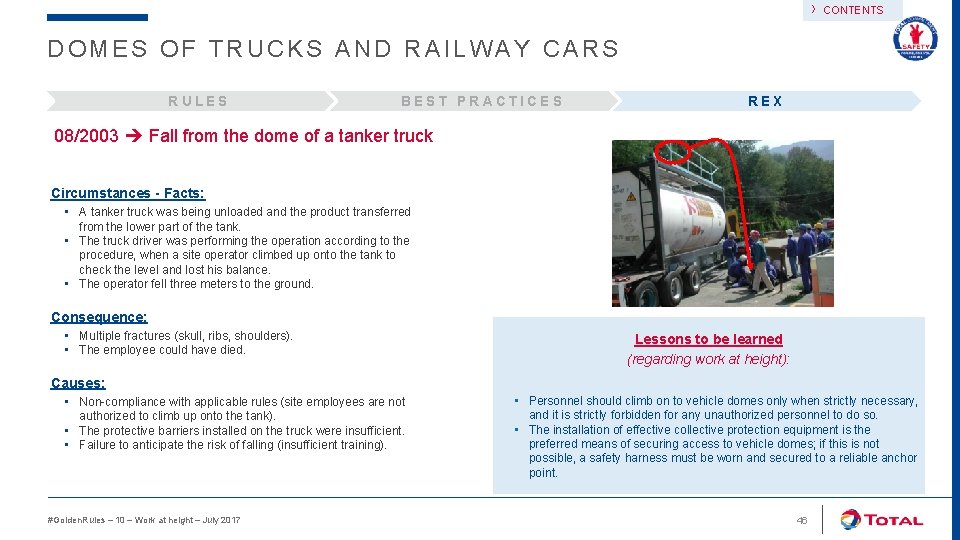 › CONTENTS DOMES OF TRUCKS AND RAILWAY CARS RULES BEST PRACTICES REX 08/2003 Fall