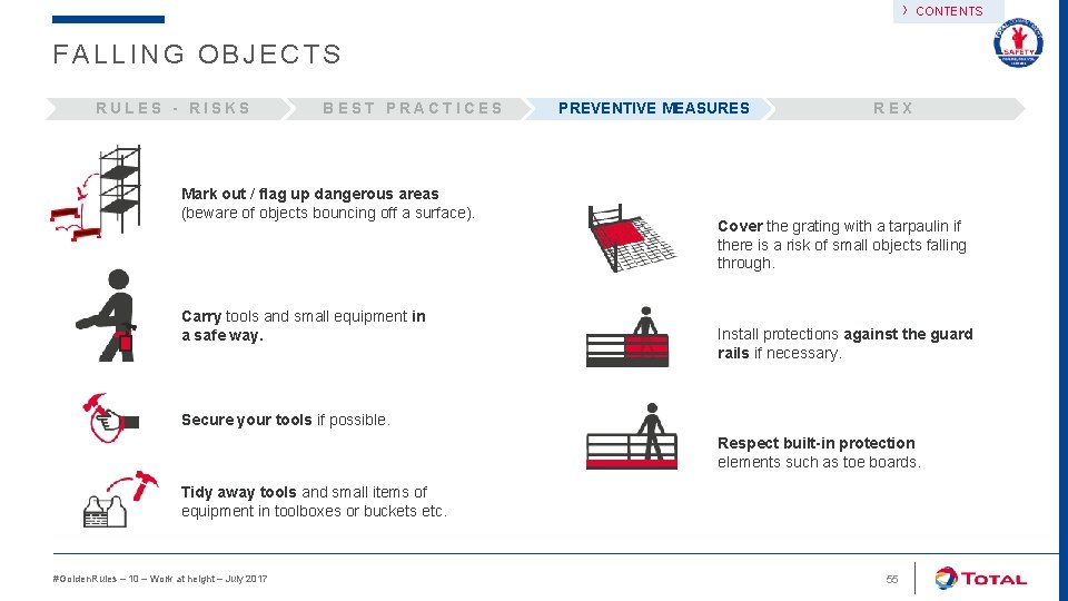 › CONTENTS FALLING OBJECTS RULES - RISKS BEST PRACTICES Mark out / flag up