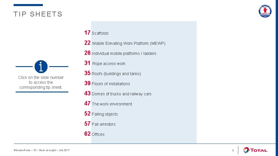 TIP SHEETS 17 Scaffolds 22 Mobile Elevating Work Platform (MEWP) 26 Individual mobile platforms