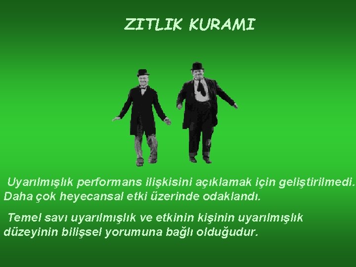 ZITLIK KURAMI Uyarılmışlık performans ilişkisini açıklamak için geliştirilmedi. Daha çok heyecansal etki üzerinde odaklandı.