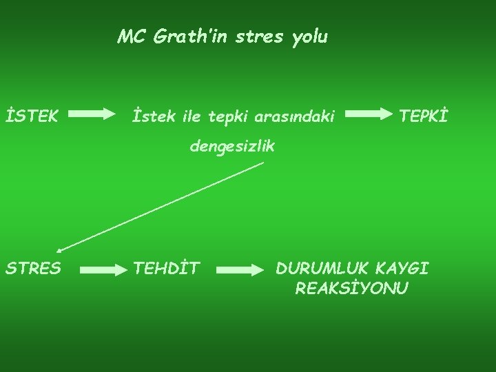 MC Grath’in stres yolu İSTEK İstek ile tepki arasındaki TEPKİ dengesizlik STRES TEHDİT DURUMLUK