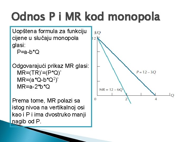 Odnos P i MR kod monopola Uopštena formula za funkciju cijene u slučaju monopola