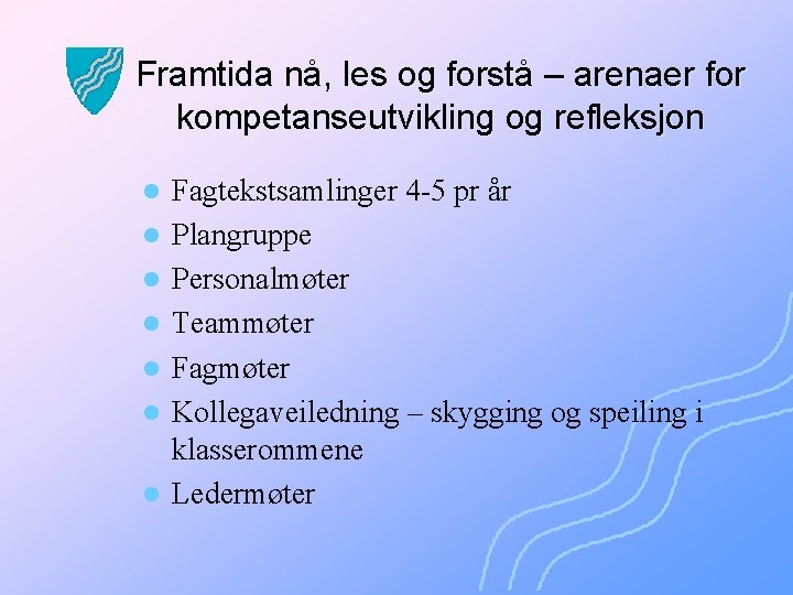 Framtida nå, les og forstå – arenaer for kompetanseutvikling og refleksjon l l l