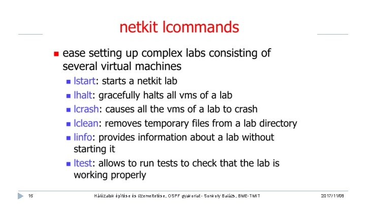 15 Hálózatok építése és üzemeltetése, OSPF gyakorlat - Sonkoly Balázs, BME-TMIT 2017/11/08 