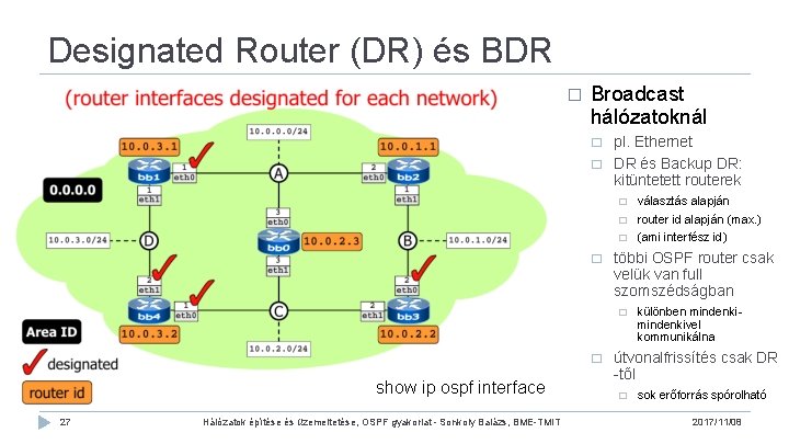 Designated Router (DR) és BDR � Broadcast hálózatoknál � � � pl. Ethernet DR