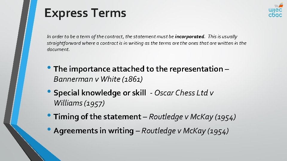 Express Terms In order to be a term of the contract, the statement must