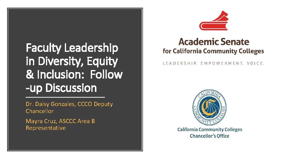 Faculty Leadership in Diversity, Equity & Inclusion: Follow -up Discussion Dr. Daisy Gonzales, CCCO