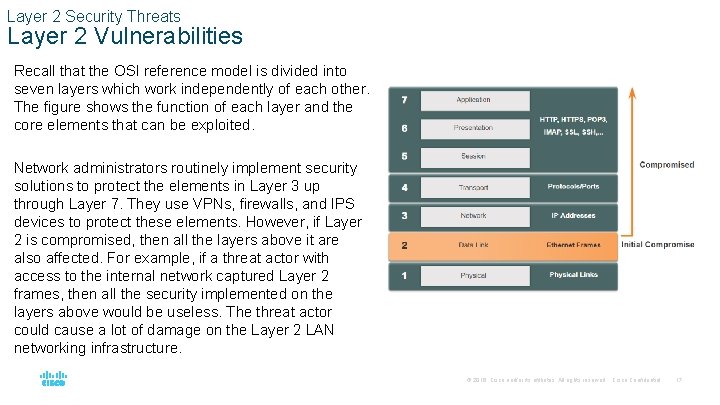 Layer 2 Security Threats Layer 2 Vulnerabilities Recall that the OSI reference model is