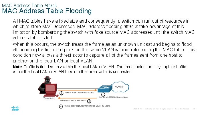 MAC Address Table Attack MAC Address Table Flooding All MAC tables have a fixed