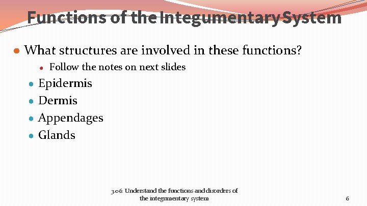 Functions of the Integumentary System ● What structures are involved in these functions? ●