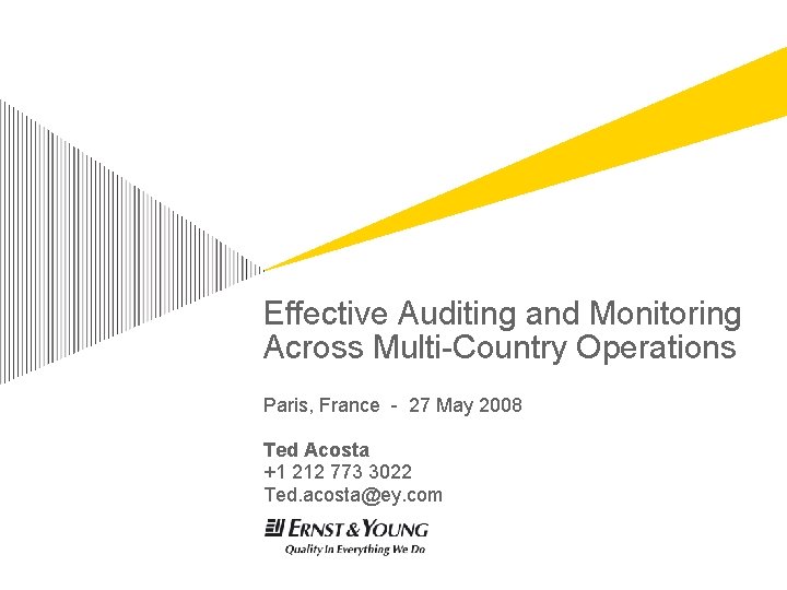 Effective Auditing and Monitoring Across Multi-Country Operations Paris, France - 27 May 2008 Ted