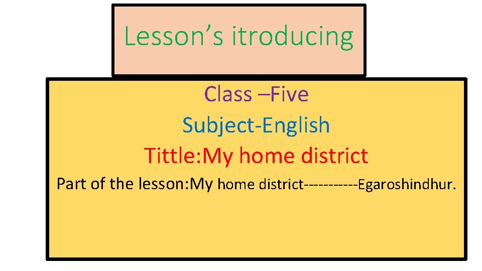 Lesson’s itroducing Class –Five Subject-English Tittle: My home district Part of the lesson: My