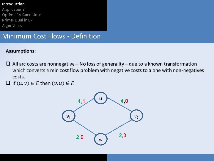 Introduction Applications Optimality Conditions Primal Dual in LP Algorithms Minimum Cost Flows - Definition