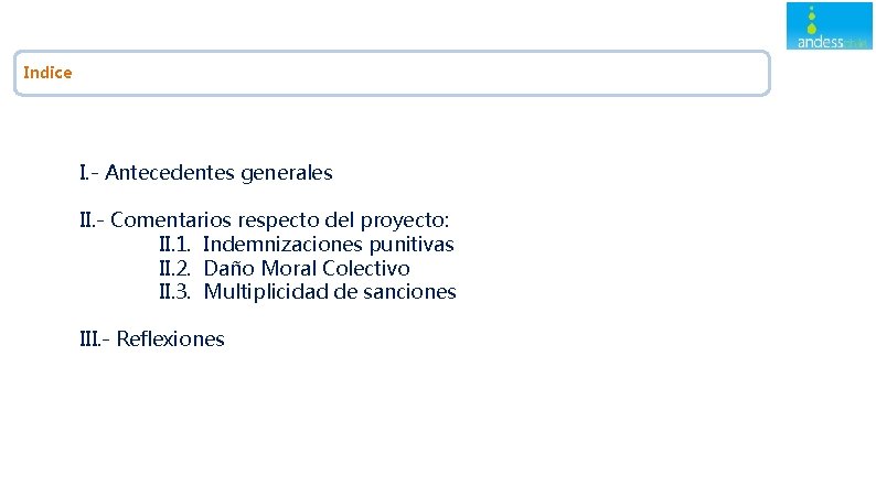 Indice I. - Antecedentes generales II. - Comentarios respecto del proyecto: II. 1. Indemnizaciones