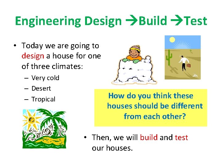 Engineering Design Build Test • Today we are going to design a house for