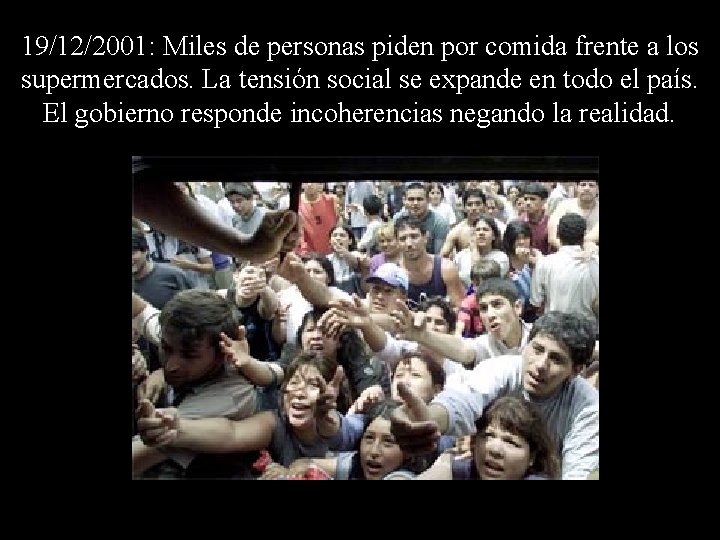 19/12/2001: Miles de personas piden por comida frente a los supermercados. La tensión social