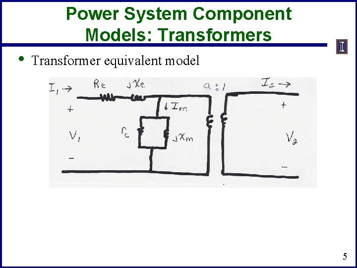 Power System Component Models: Transformers • Transformer equivalent model 5 Power System Component Models: Transformers • Transformer equivalent model 5