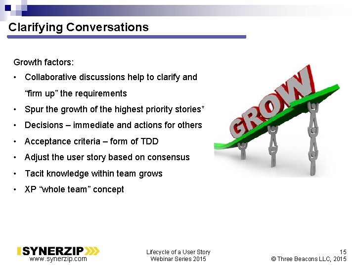 Clarifying Conversations Growth factors: • Collaborative discussions help to clarify and “firm up” the
