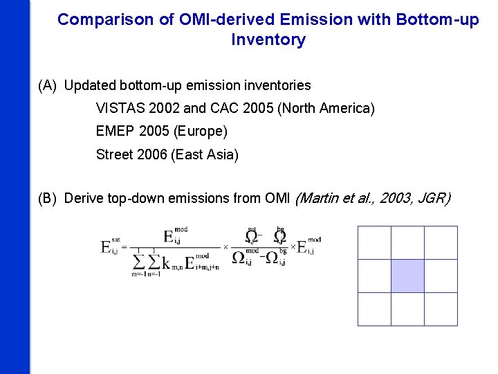 Comparison of OMI-derived Emission with Bottom-up Inventory (A) Updated bottom-up emission inventories VISTAS 2002