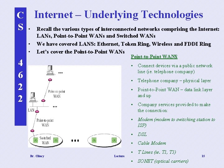 C Internet – Underlying Technologies S • Recall the various types of interconnected networks