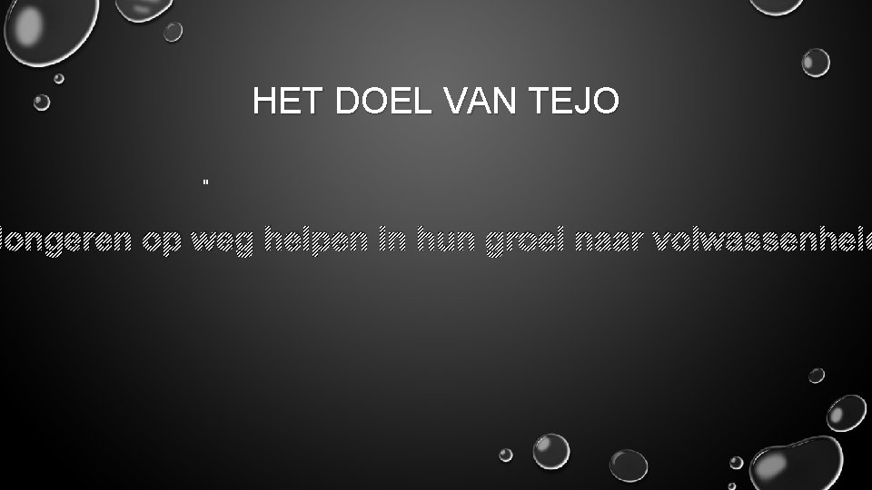 HET DOEL VAN TEJO " Jongeren op weg helpen in hun groei naar volwassenheid