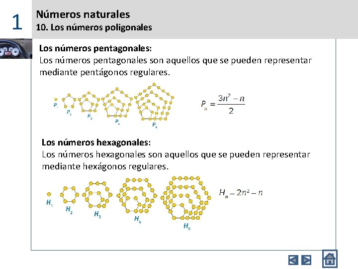 1 Números naturales 10. Los números poligonales Los números pentagonales: Los números pentagonales son