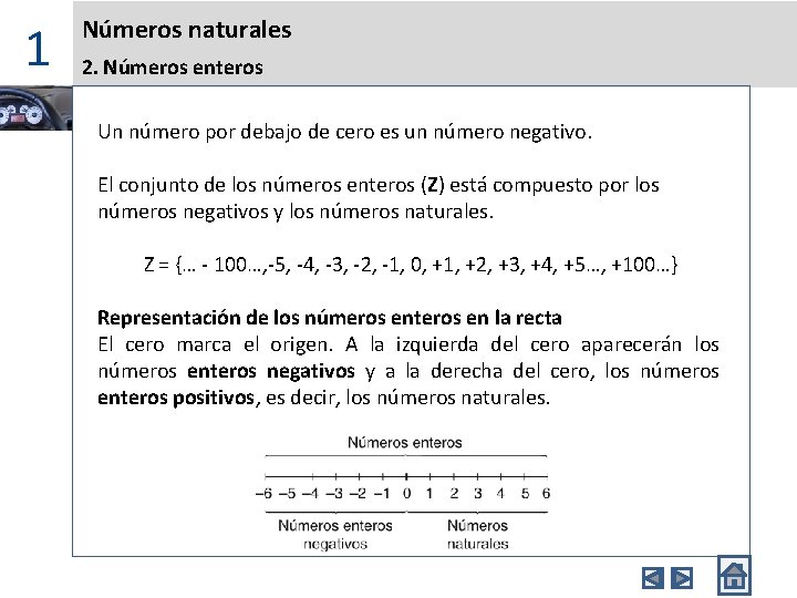 1 Números naturales 2. Números enteros Un número por debajo de cero es un