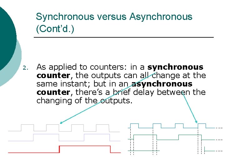 Synchronous versus Asynchronous (Cont’d. ) 2. As applied to counters: in a synchronous counter,