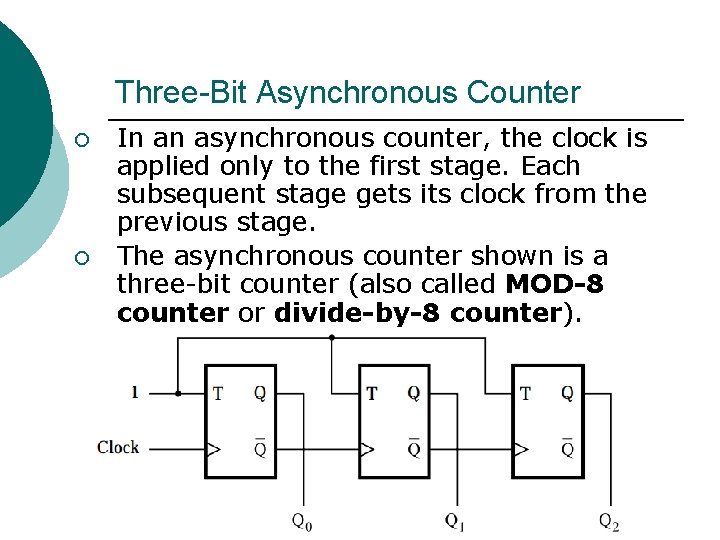Three-Bit Asynchronous Counter ¡ ¡ In an asynchronous counter, the clock is applied only
