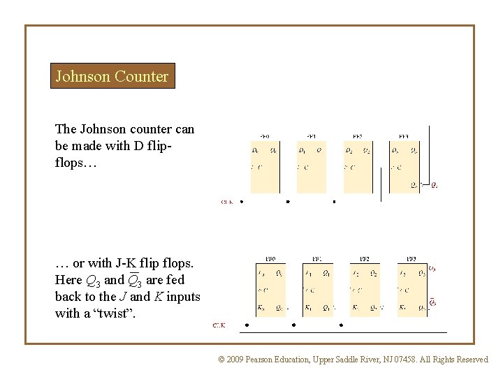 Johnson Counter The Johnson counter can be made with D flipflops… … or with