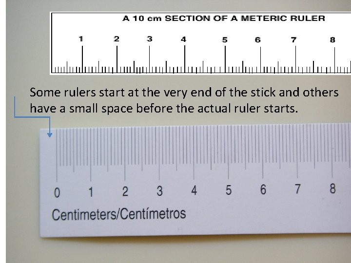 Some rulers start at the very end of the stick and others have a