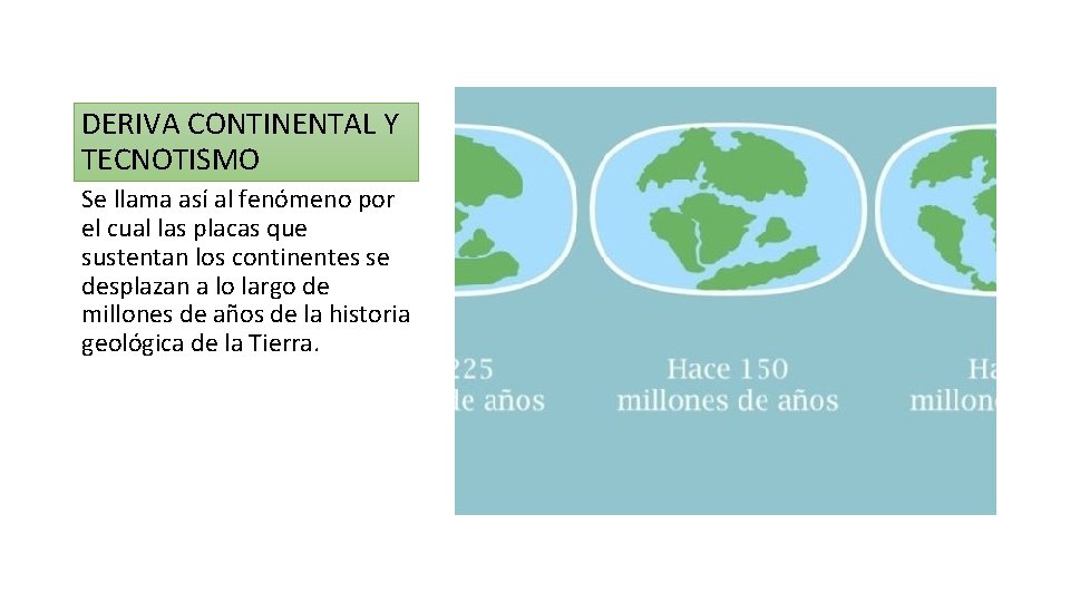 DERIVA CONTINENTAL Y TECNOTISMO Se llama así al fenómeno por el cual las placas