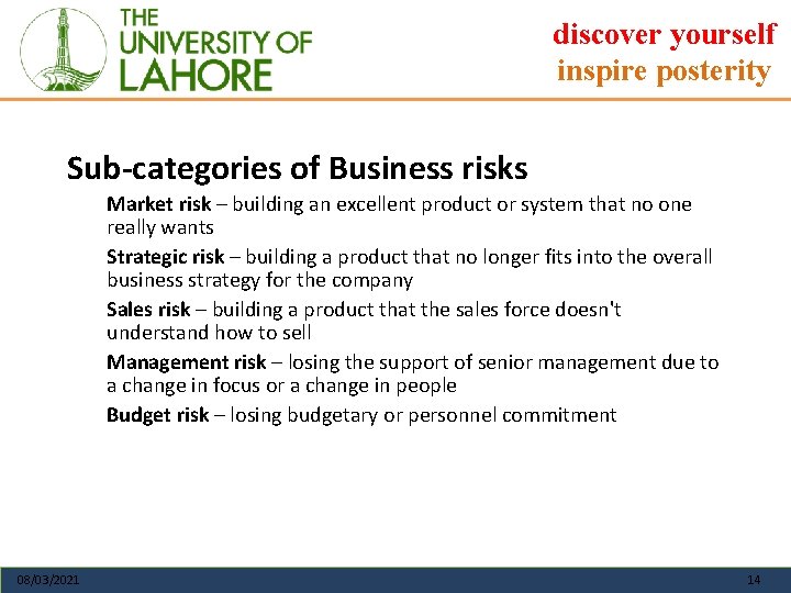 discover yourself inspire posterity Sub-categories of Business risks Market risk – building an excellent