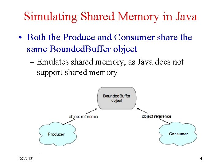 Simulating Shared Memory in Java • Both the Produce and Consumer share the same