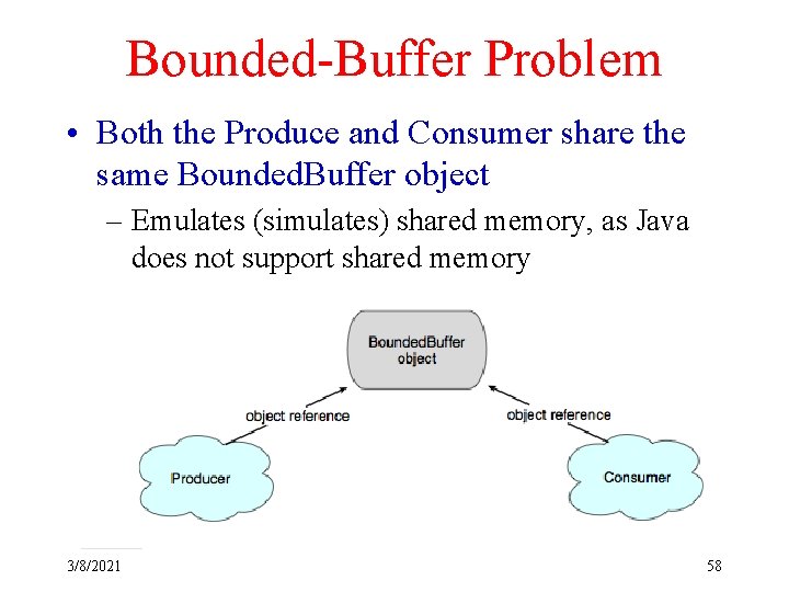 Bounded-Buffer Problem • Both the Produce and Consumer share the same Bounded. Buffer object