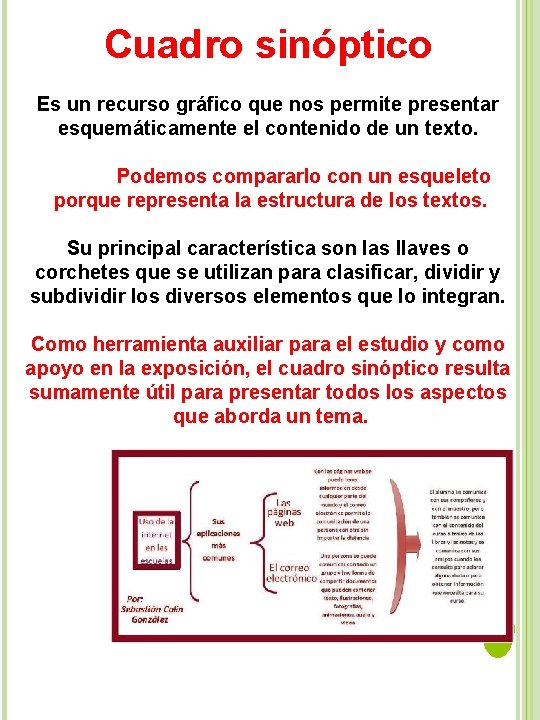 Cuadro sinóptico Es un recurso gráfico que nos permite presentar esquemáticamente el contenido de