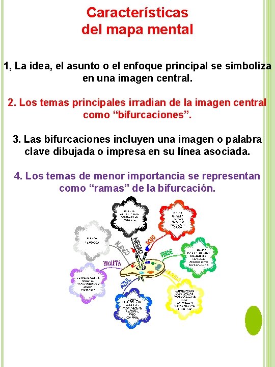 Características del mapa mental 1, La idea, el asunto o el enfoque principal se