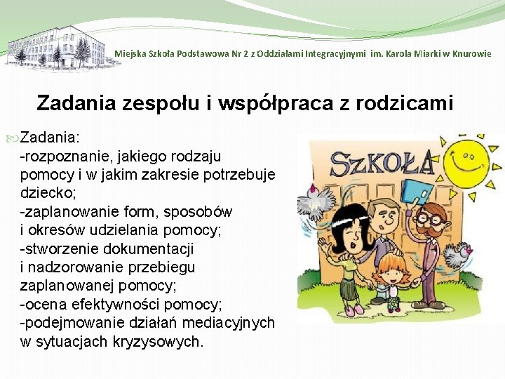 Miejska Szkoła Podstawowa Nr 2 z Oddziałami Integracyjnymi im. Karola Miarki w Knurowie Zadania