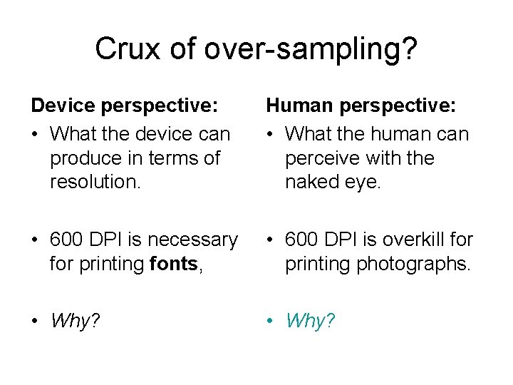 Crux of over-sampling? Device perspective: • What the device can produce in terms of