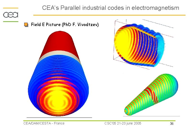 CEA’s Parallel industrial codes in electromagnetism Field E Picture (Ph. D F. Vivodtzev) CEA/DAM/CESTA