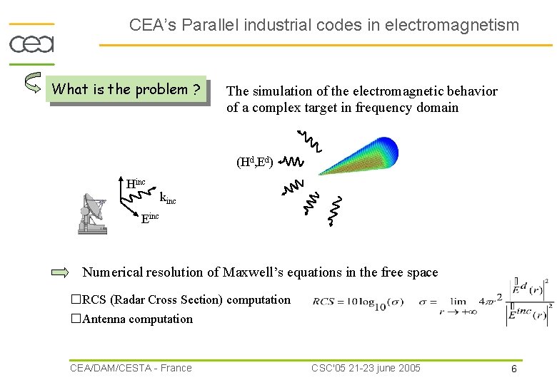 CEA’s Parallel industrial codes in electromagnetism What is the problem ? The simulation of