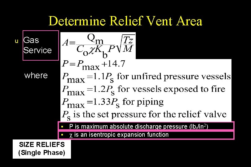 Determine Relief Vent Area u Gas Service where § § § § § SIZE