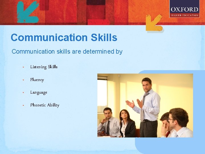 Communication Skills Communication skills are determined by • Listening Skills • Fluency • Language
