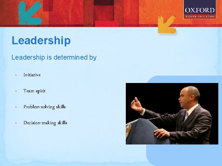Leadership is determined by • Initiative • Team spirit • Problem-solving skills • Decision-making