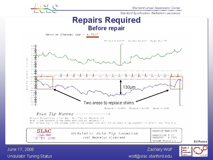 Repairs Required Before repair 130µm Two areas to replace shims Ed Reese June 17,