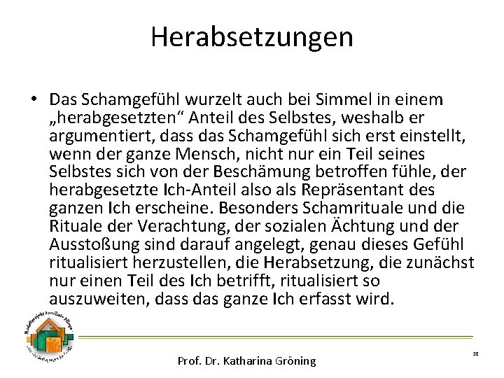 Herabsetzungen • Das Schamgefühl wurzelt auch bei Simmel in einem „herabgesetzten“ Anteil des Selbstes,