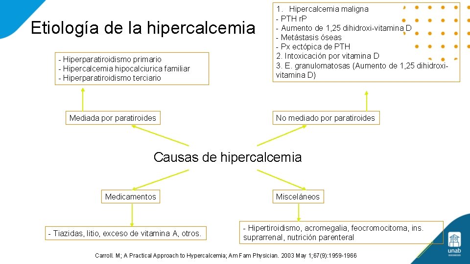 Etiología de la hipercalcemia - Hiperparatiroidismo primario - Hipercalcemia hipocalciurica familiar - Hiperparatiroidismo terciario