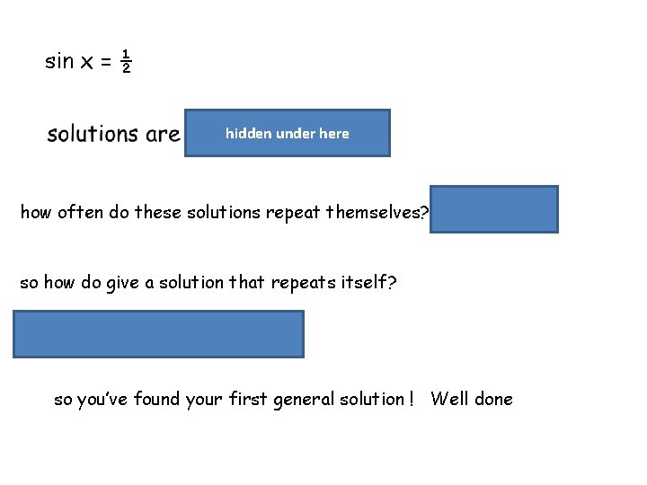 sin x = ½ hidden under here how often do these solutions repeat themselves?