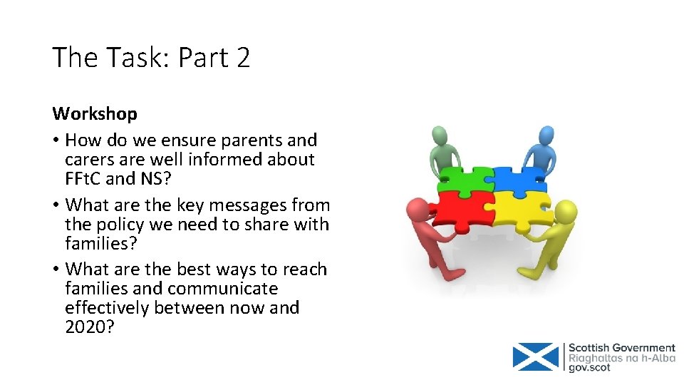 The Task: Part 2 Workshop • How do we ensure parents and carers are