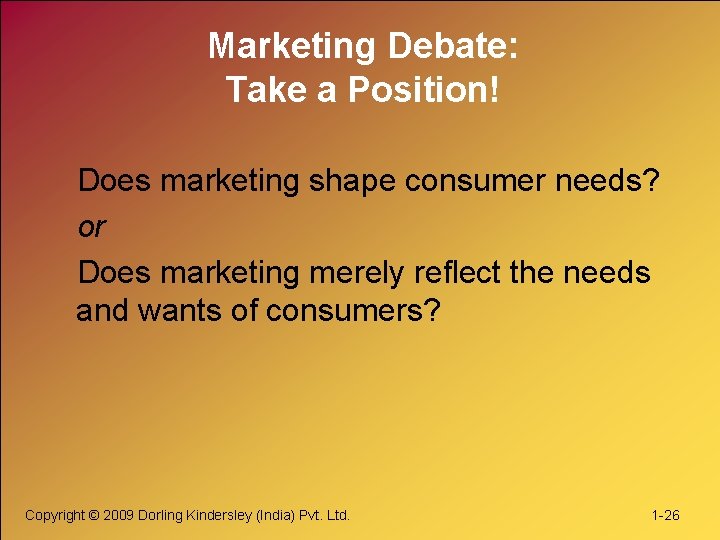 Marketing Debate: Take a Position! Does marketing shape consumer needs? or Does marketing merely